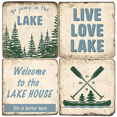 Lake House Themed Coaster Set.  Handmade Marble Giftware by Studio Vertu.