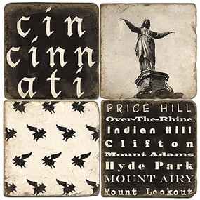 B&W Cincinnati Coaster Set. Handmade Marble Giftware by Studio Vertu.