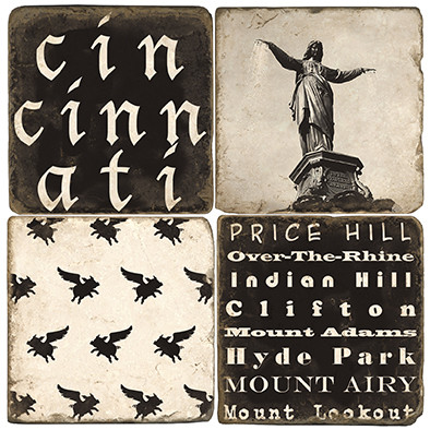 B&W Cincinnati Coaster Set. Handmade Marble Giftware by Studio Vertu.