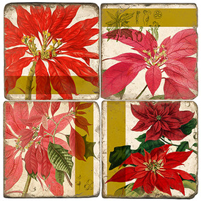 Poinsettia Botanical Coaster Set. Handmade Marble Giftware by Studio Vertu.
