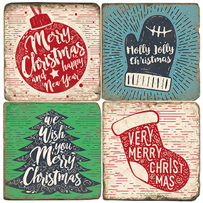 Woodcut Christmas Coaster Set. Handcrafted Marble Giftware by Studio Vertu.