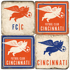 Cincinnati Soccer Themed Coaster Set.  Handcrafted Marble Giftware by Studio Vertu.