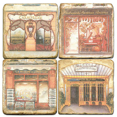 Vintage French Store Front Coaster Set. Handcrafted Marble Giftware by Studio Vertu.