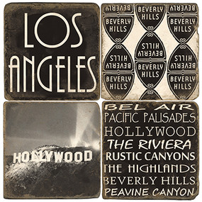 B&W Los Angeles, California Coaster Set. Handcrafted Marble Giftware by Studio Vertu.