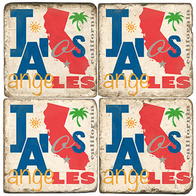 Colorful Los Angeles, California Coaster Set. Handcrafted Marble Giftware by Studio Vertu.