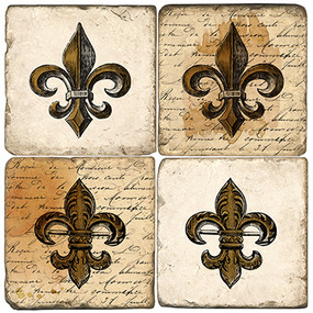 Antique Fleur De Lis Coaster Set. Handcrafted Marble Giftware by Studio Vertu.