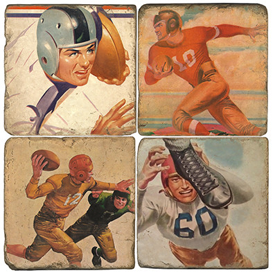 Vintage Football Coaster Set. Handcrafted Marble Giftware by Studio Vertu.