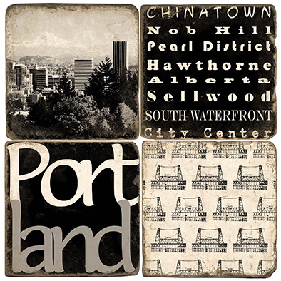 Portland, Oregon Coaster Set. Handcrafted Marble Giftware by Studio Vertu.