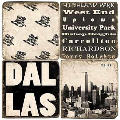 Dallas Texas Coaster set. Handcrafted Marble Giftware by Studio Vertu.
