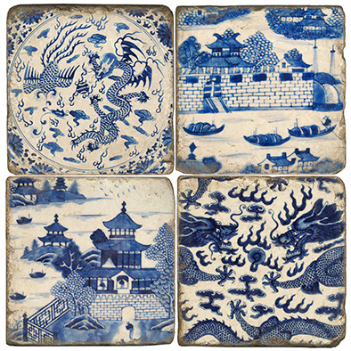 Chinese Delftware Coaster Set. Handcrafted Marble Giftware by Studio Vertu.