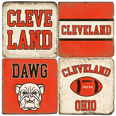 Cleveland Ohio Coaster Set.  Handmade Marble Giftware by Studio Vertu.