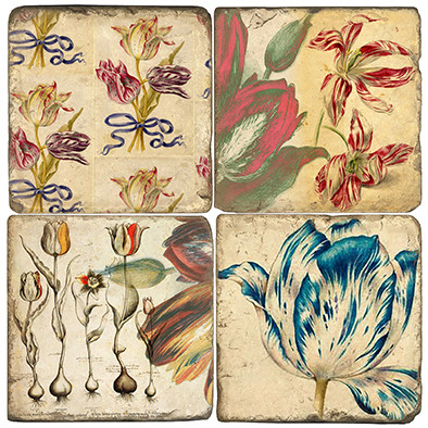 Tulips Coaster Set. Handmade Marble Giftware by Studio Vertu.