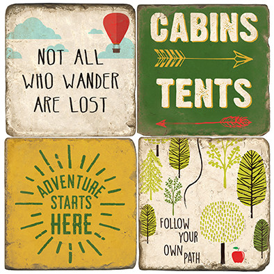 Adventure Themed Coaster Set.  Handmade Marble Giftware by Studio Vertu.