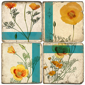 California Poppy Coaster Set. Handmade Marble Giftware by Studio Vertu.