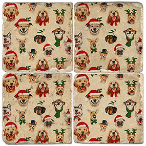 Merry Christmas Dog Coaster Set. Handcrafted Marble Giftware by Studio Vertu.