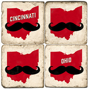 Cincinnati OH, Mustache Coaster Set. Handcrafted Marble Giftware by Studio Vertu.
