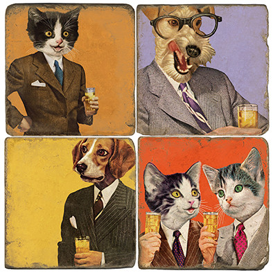 Drinking Buddies Animal Coaster Set. Handcrafted Marble Giftware by Studio Vertu.