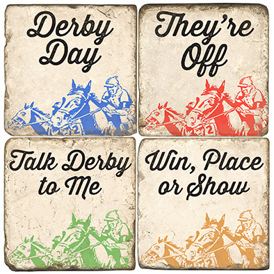 Kentucky Derby Themed Coaster Set. Handcrafted Marble Giftware by Studio Vertu.
