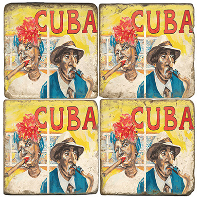 Vintage Cuba Inspired Coaster Set. Hand Made Marble Giftware by Studio Vertu.