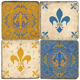 Antique Fleur De Lis Coaster Set. Handcrafted Marble Giftware by Studio Vertu.