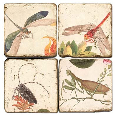 Botanical Bugs Coaster Set. Handcrafted Marble Giftware by Studio Vertu.