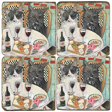 Fancy Cats Coaster Set. Handcrafted Marble Giftware by Studio Vertu.