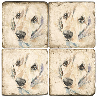 Illustrated Animal Coaster Set. Licensed artwork by Cards for Canines. Handcrafted Marble Giftware by Studio Vertu.