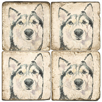 Illustrated Animal Coaster Set. Licensed artwork by Cards for Canines. Handcrafted Marble Giftware by Studio Vertu.