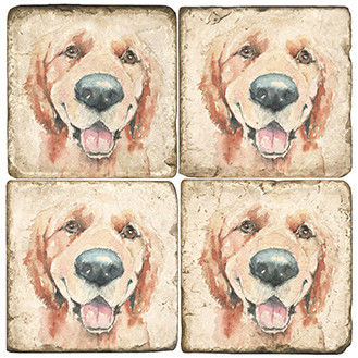 Illustrated Animal Coaster Set. Licensed artwork by Cards for Canines. Handcrafted Marble Giftware by Studio Vertu.