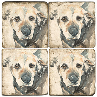 Illustrated Animal Coaster Set. Licensed artwork by Cards for Canines. Handcrafted Marble Giftware by Studio Vertu.