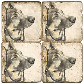Illustrated Animal Coaster Set. Licensed artwork by Cards for Canines. Handcrafted Marble Giftware by Studio Vertu.