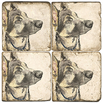 Illustrated Animal Coaster Set. Licensed artwork by Cards for Canines. Handcrafted Marble Giftware by Studio Vertu.