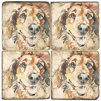 Illustrated Animal Coaster Set. Licensed artwork by Cards for Canines. Handcrafted Marble Giftware by Studio Vertu.