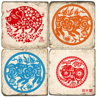 Year of the Pig Coaster Set. Handcrafted Marble Giftware by Studio Vertu.
