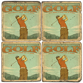 Vintage Illustrated Golf Coaster Set. Handmade Marble Giftware by Studio Vertu.