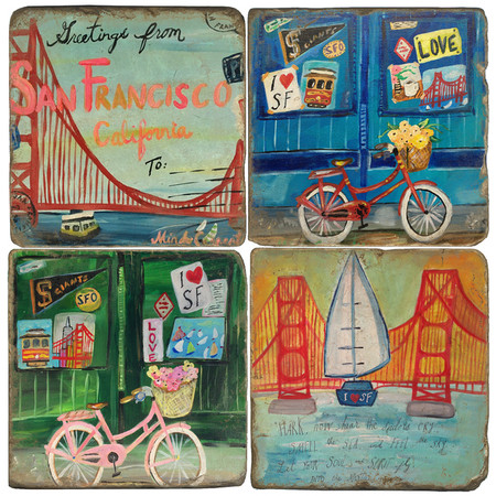 Greetings from San Francisco Set. License artwork by Mindy Carpenter. Handmade Marble Giftware by Studio Vertu.