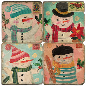 Winter Holiday Coaster Set. License artwork by Mindy Carpenter. Handcrafted Marble Giftware by Studio Vertu.