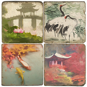 Japanese Garden Coaster Set. Handcrafted Marble Giftware by Studio Vertu.