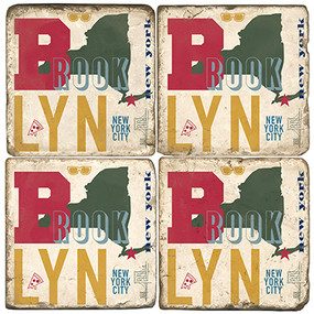 Colorful Brooklyn, NY Coaster Set. Handcrafted Marble Giftware by Studio Vertu.