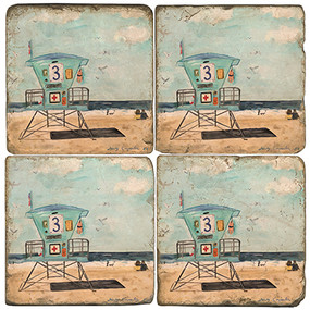 Lifeguard Coaster Set. License artwork by Mindy Carpenter. Handmade Marble Giftware by Studio Vertu.