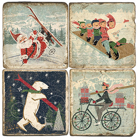 Winter Holiday Coaster Set. License artwork by Steven Beutler Designs. Handcrafted Marble Giftware by Studio Vertu.