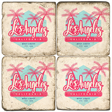 Colorful Los Angeles, California Coaster Set. Handcrafted Marble Giftware by Studio Vertu.