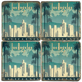 Colorful Los Angeles, California Coaster Set. Handcrafted Marble Giftware by Studio Vertu.