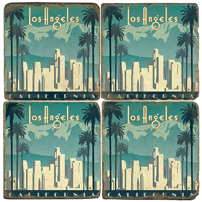 Colorful Los Angeles, California Coaster Set. Handcrafted Marble Giftware by Studio Vertu.