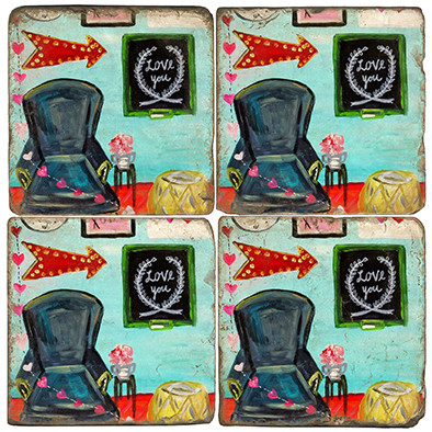 Love You Coaster Set. License artwork by Mindy Carpenter. Handmade Marble Giftware by Studio Vertu.