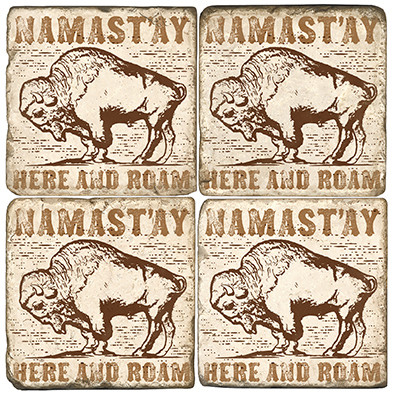 Wild Buffalo Coaster Set.  Genuine Once Blind Studio licensed images. Handcrafted Marble Giftware by Studio Vertu.