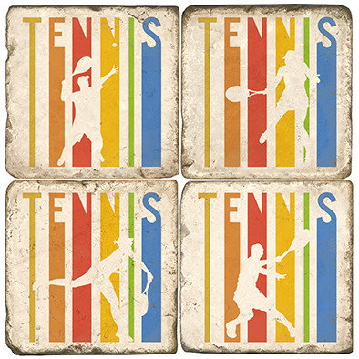 Illustrated Tennis Coaster Set. Handmade Marble Giftware by Studio Vertu.