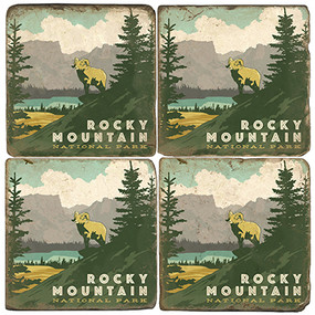 Rocky Mountain National Park Coaster Set. Handmade by Studio Vertu. License artwork by Anderson Design Group.