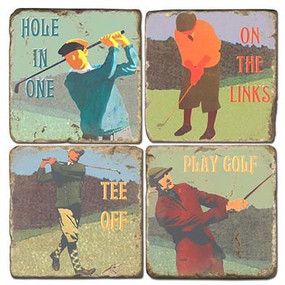 Vintage Illustrated Golf Coaster Set. Handmade Marble Giftware by Studio Vertu.