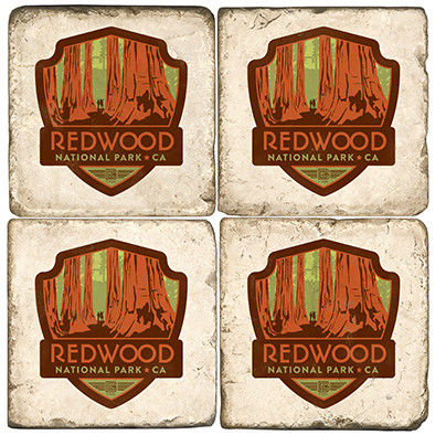 Redwood National Park Coaster Set. License artwork by Anderson Design Group. Handcrafted Marble Giftware by Studio Vertu.
